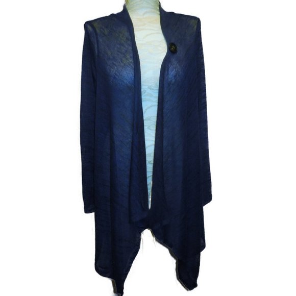 Cardigan Sweater NEW lightweight knit top long sleeve navy blue summer - Picture 2 of 9